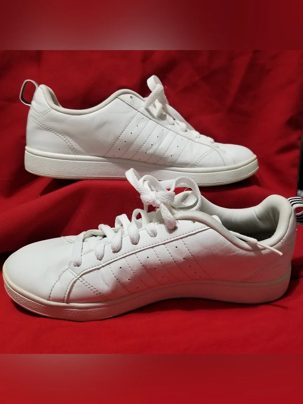 Adidas Adult Size 6 White Neo Baseline Sneakers with Black Three-Stripes
